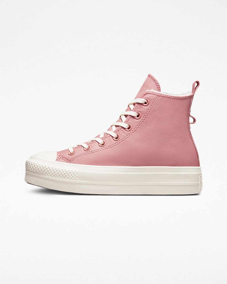 Women's Converse Chuck Taylor All Star Lift Lined Leather High Top Platform Shoes Pink | AU 4C958C